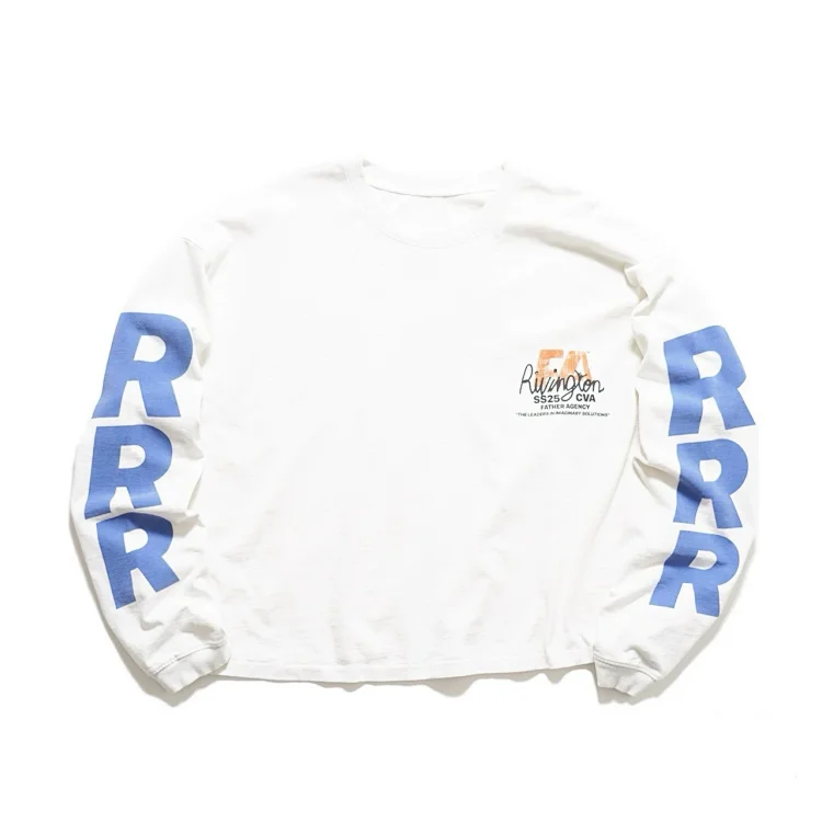 Ruiington White Tee with Blue RRR Sleeve & Chest Print