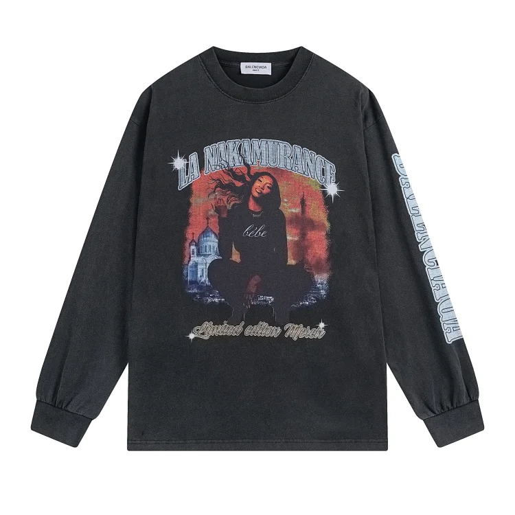 LA NAKAMURANCE Black Vintage Graphic LS Tee