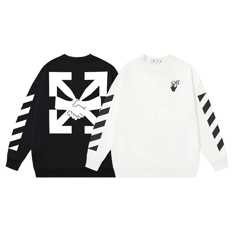 OFF-WHITE Hoodie: Handshake Logo, Arrow & Striped Sleeves