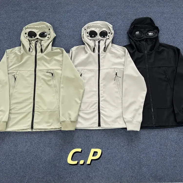 C.P Hooded Zip-Up Jacket (Light Green/Beige/Black)