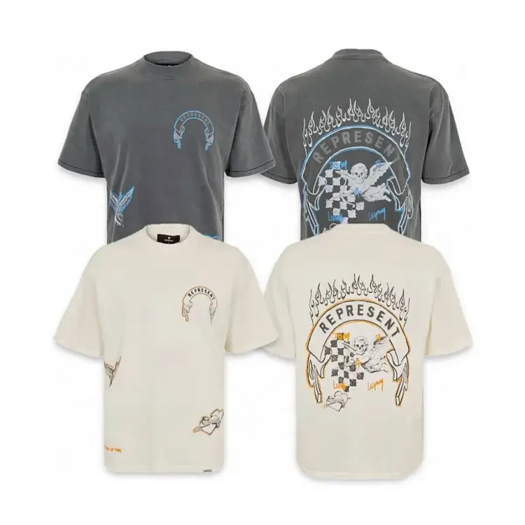 REPRESENT T-Shirts: Horseshoe/Angel & Flame Graphics