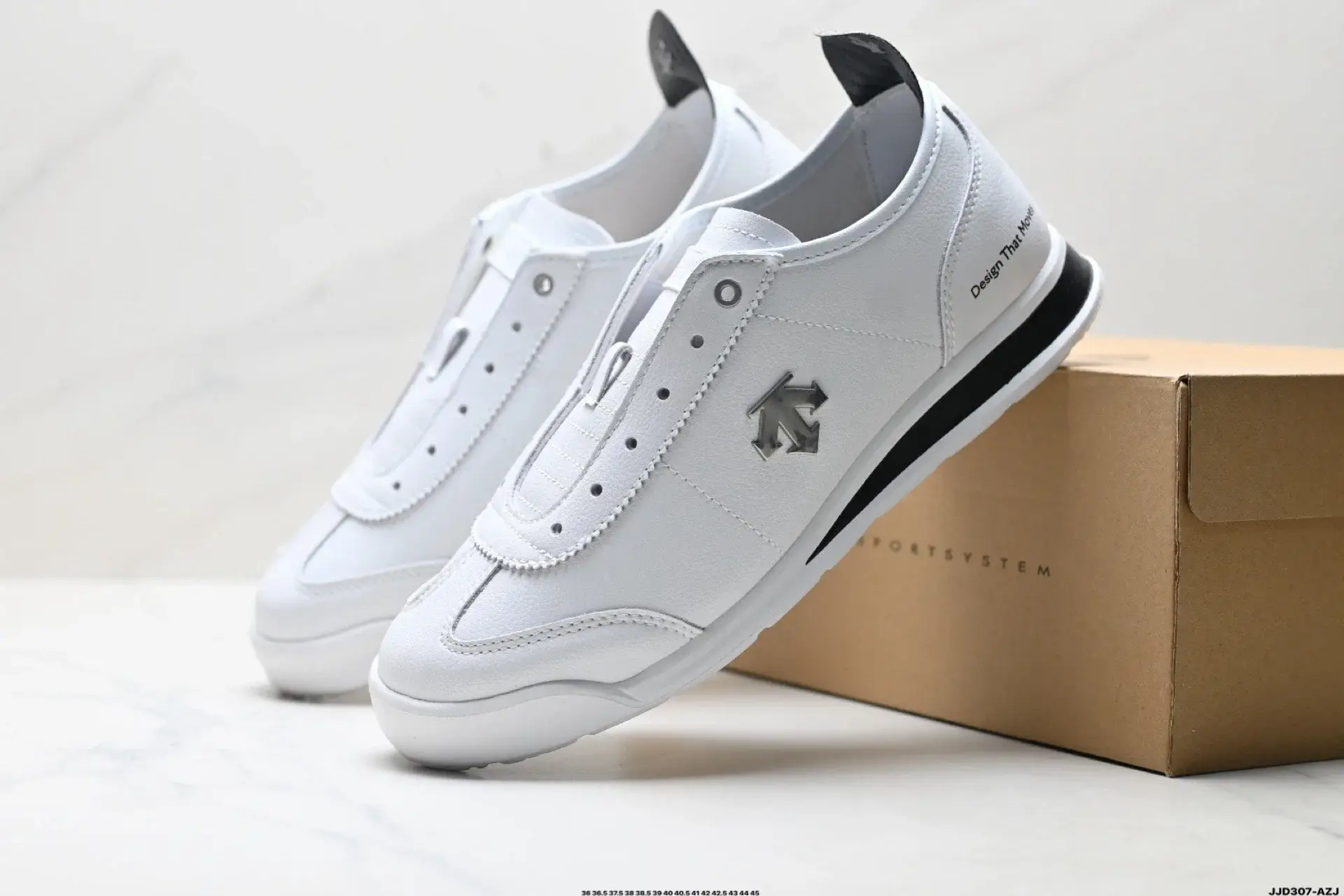 DESCENTE White Leather Sneakers with Metal Logo