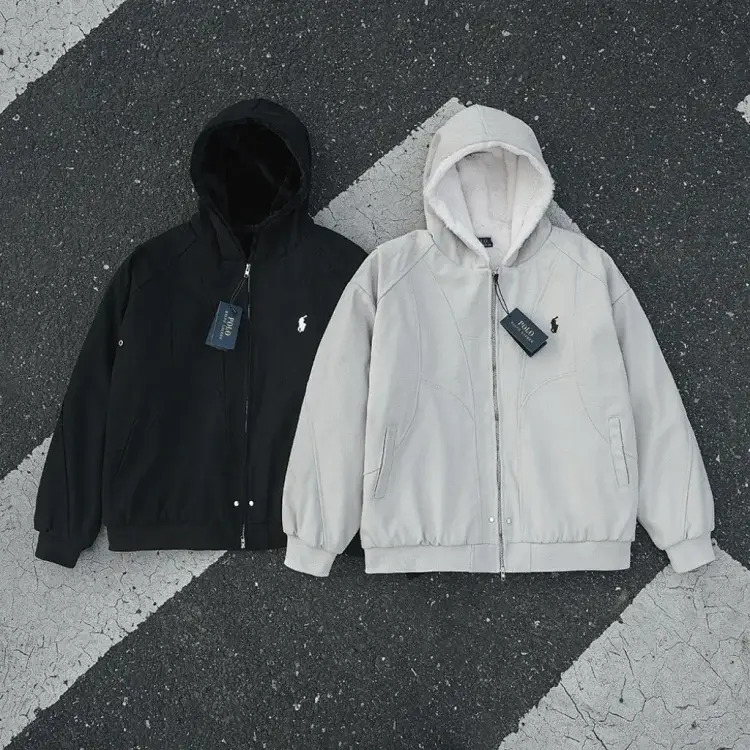 Polo Black & Gray Fleece Lined Hooded Jacket