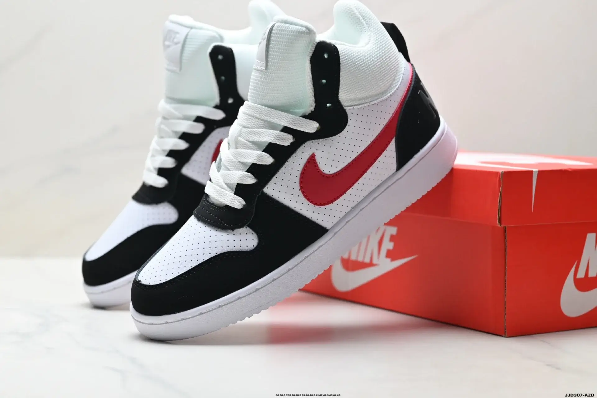 Nike High-Top Sneakers: Black/White/Red Perforated