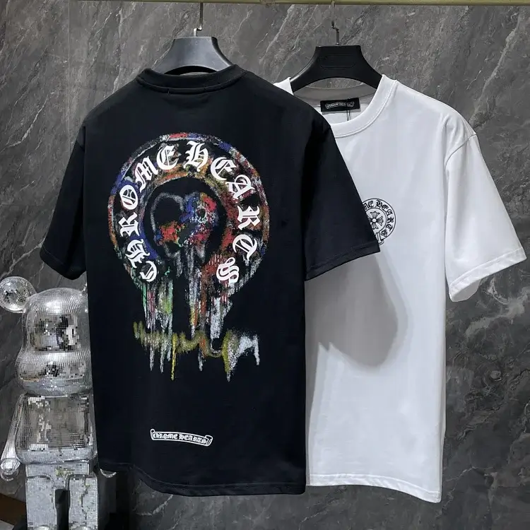 Chrome Hearts T-Shirts: Black & White Graffiti Skull