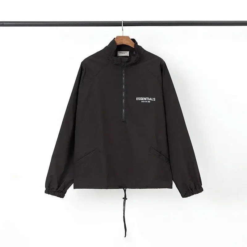 ESSENTIALS Black Half-Zip Windbreaker