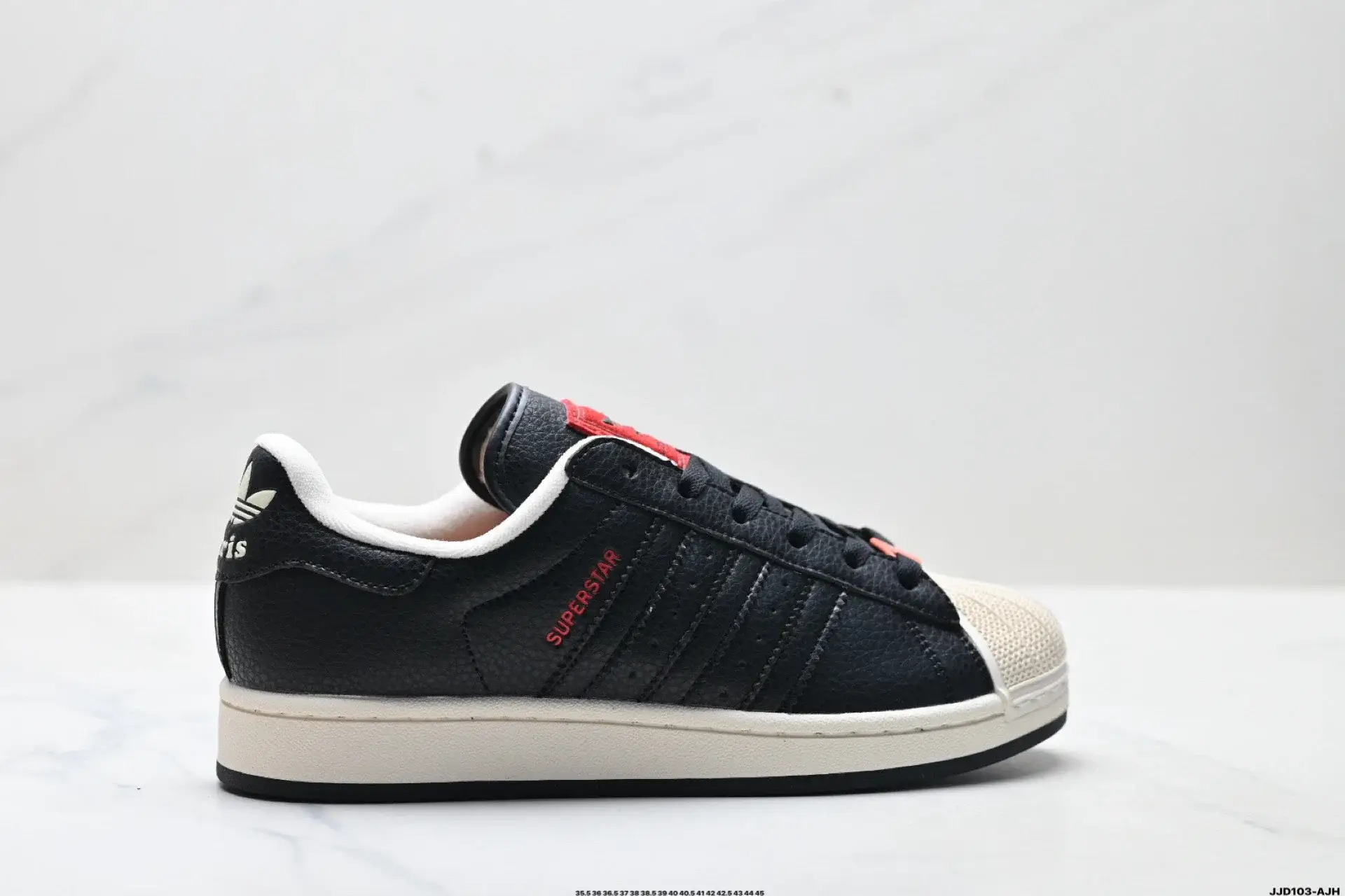 Adidas Superstar Black White Shell Toe with Red Text