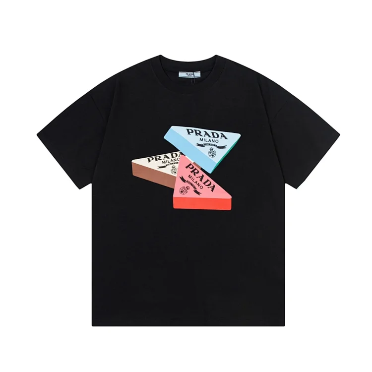 Prada Black T-Shirt with Colorful Milano Triangles