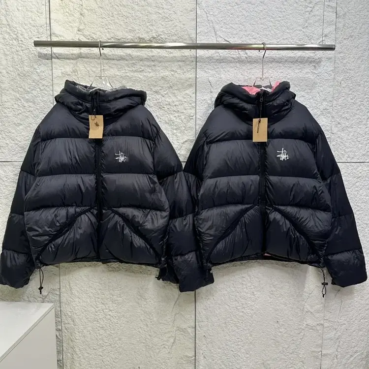 Stussy Black Hooded Puffer Jacket