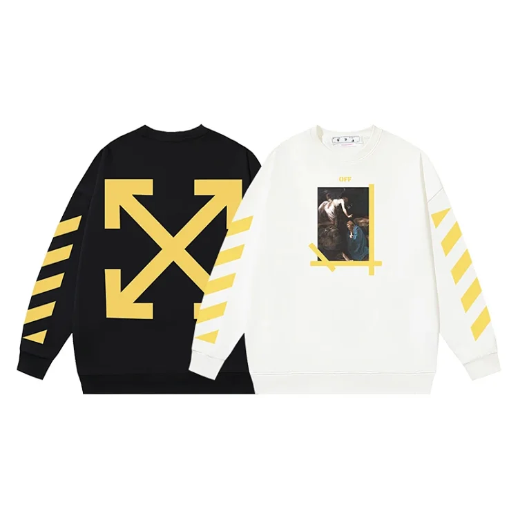 OFF-WHITE Black/White Hoodie with Yellow Arrow & Print