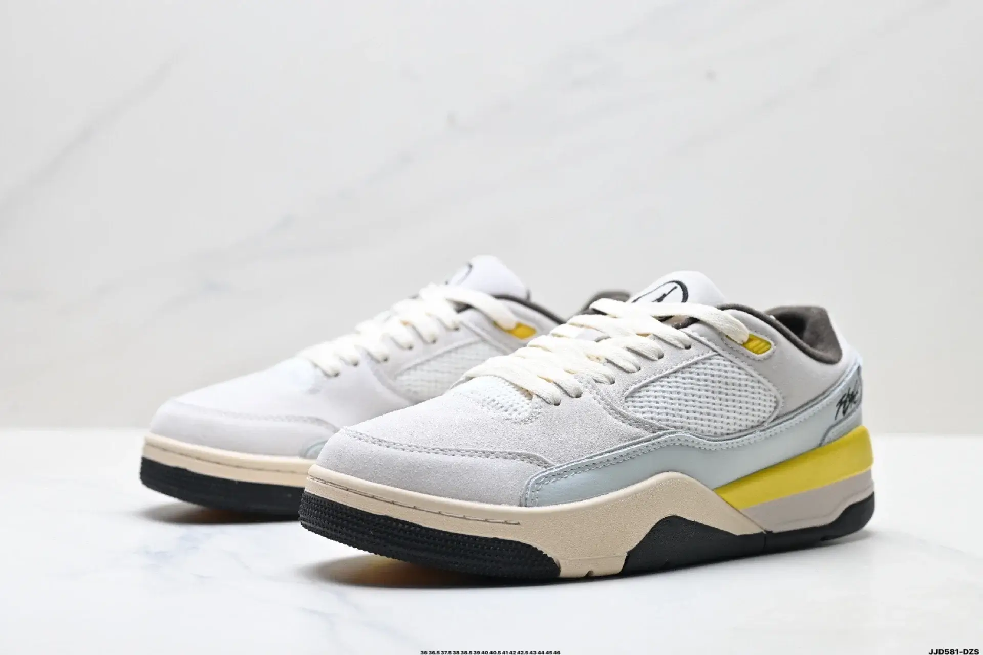 Jordan White, Yellow & Blue Accent Sneakers