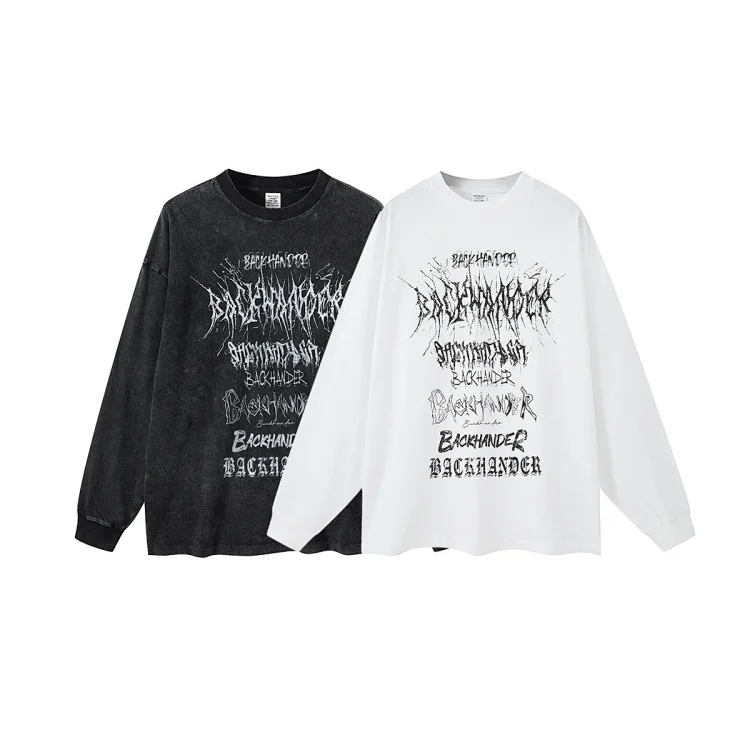 BACKHANDER Gothic Logo Print Long Sleeve (Black/White)