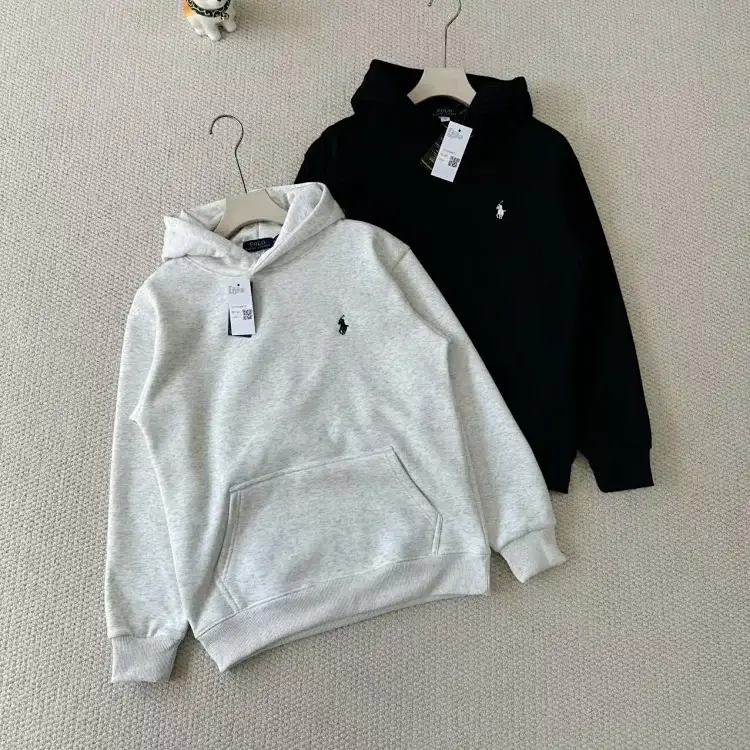 Polo Hoodie: Light Gray/Black, Pony Embroidery