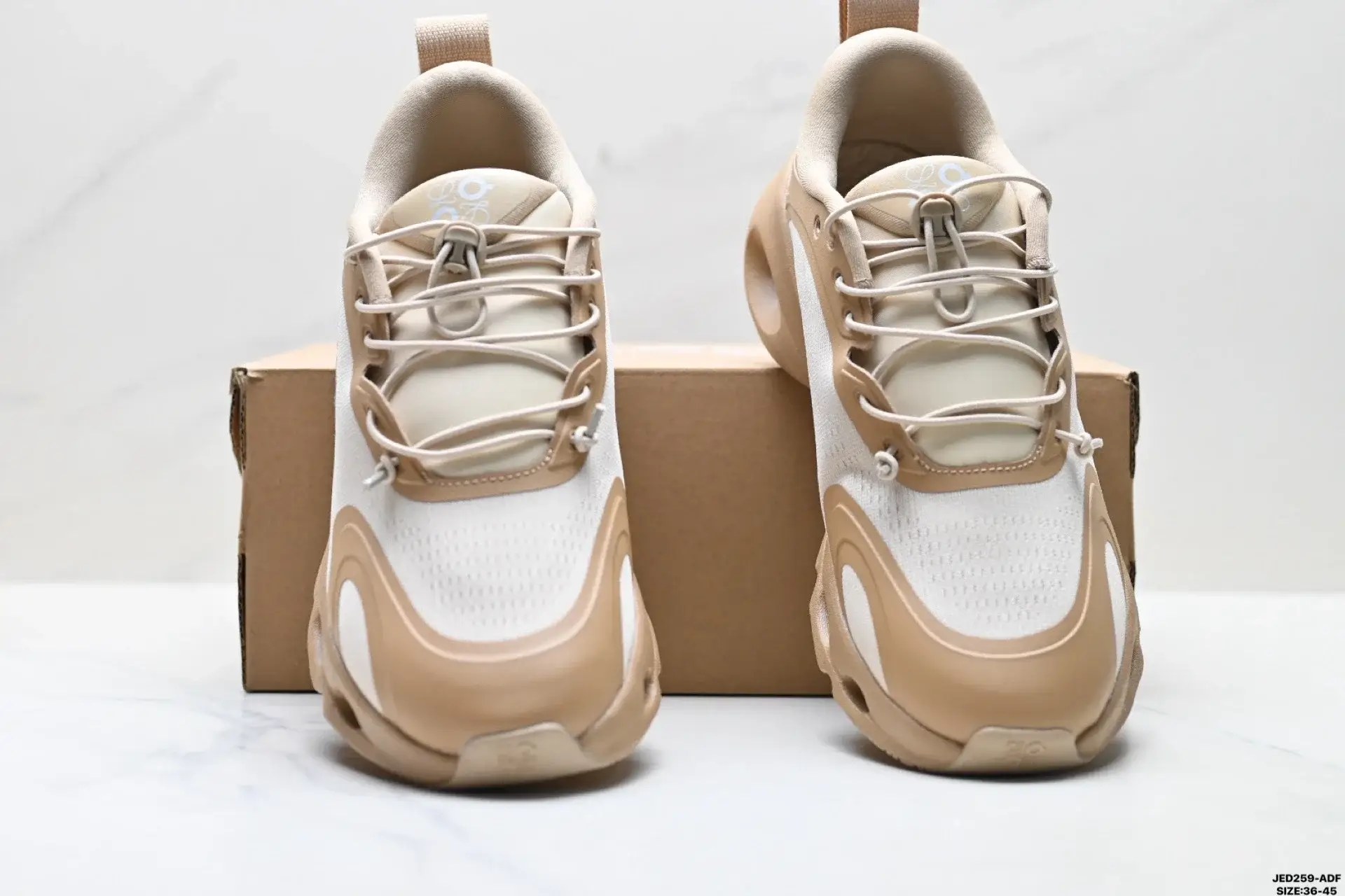On Beige White Mesh Lace-Up Running Shoes