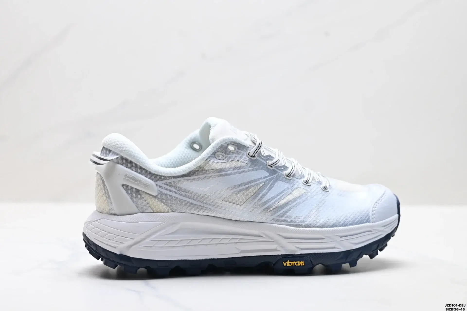 HOKA White & Gray Trail Shoes with Vibram Outsole