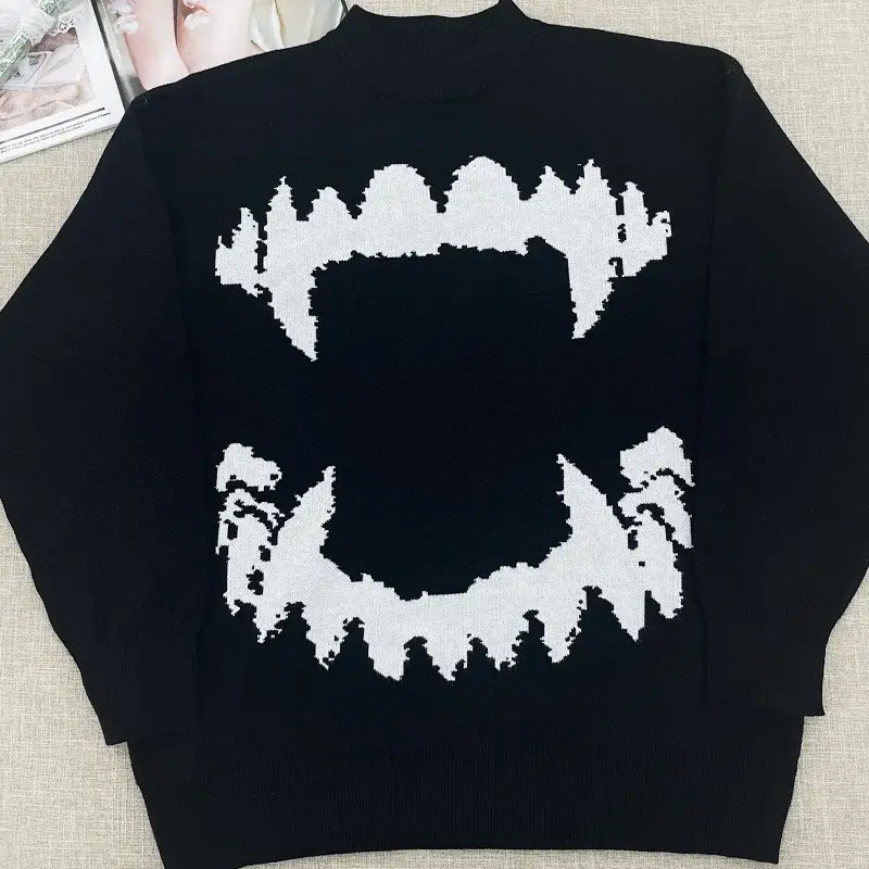 Stussy Black Turtleneck with White Tooth Pattern