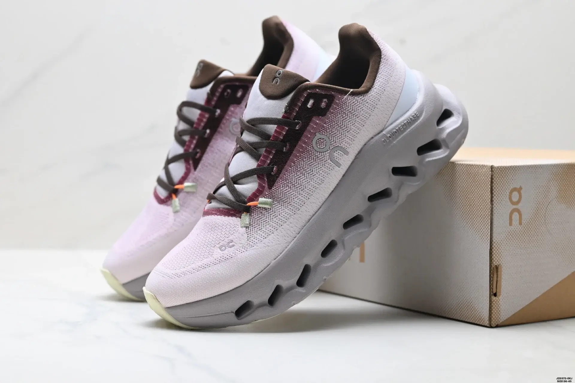 On Light Pink & Brown Running Shoes