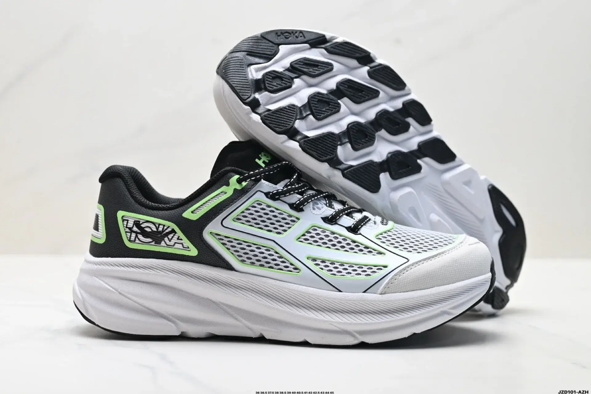 HOKA White Black Green Running Shoes