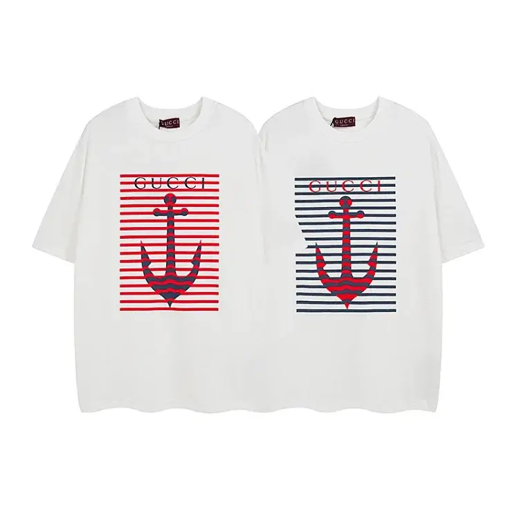 GUCCI White Anchor Striped T-Shirt