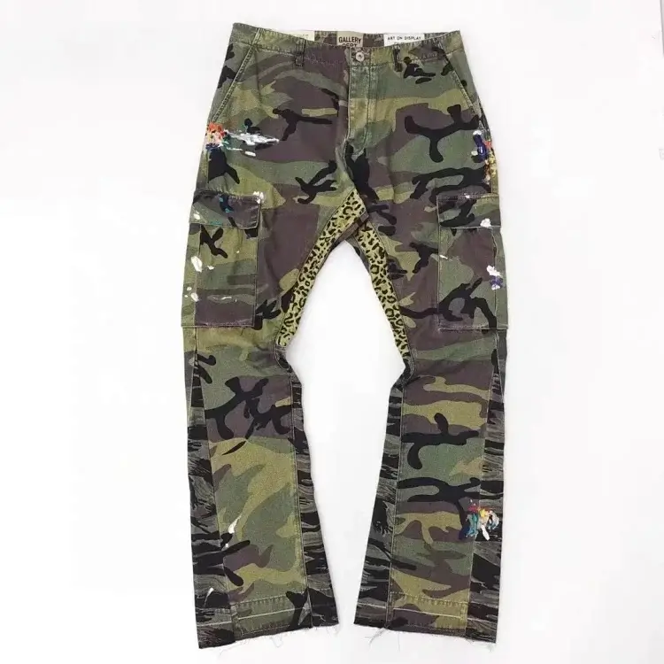 GALLERY Camo Pants with Leopard Print & Paint Splatter