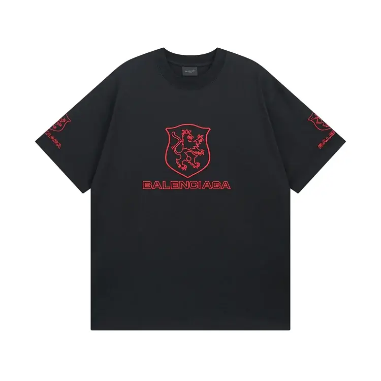 BALENCIAGA Black T-Shirt Red Lion Shield Logo