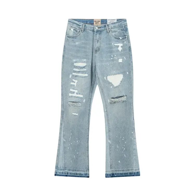 GALLERY DEPT Light Blue Paint-Splatter Flares