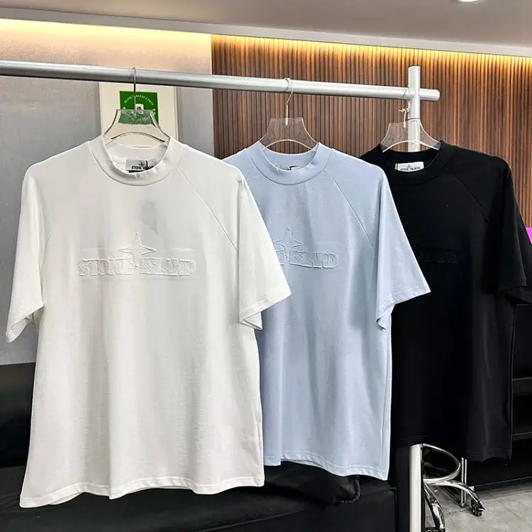 Stone Island Embroidered Logo T-Shirts (White/Light Blue/Black)
