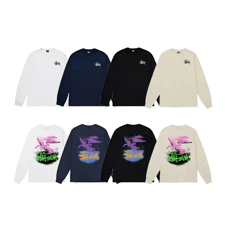 Stussy Long-Sleeve Tees: Front Logo & Back Dragon Graphic