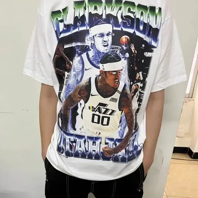Stussy White T-Shirt with Clarkson Utah Jazz Graphic