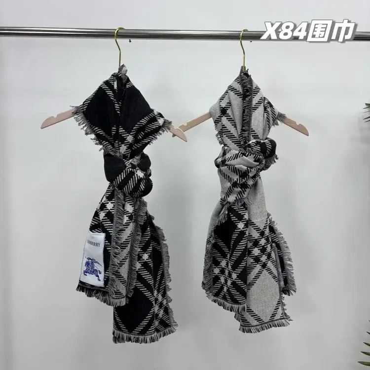 Burberry Black & Gray Fringed Scarf