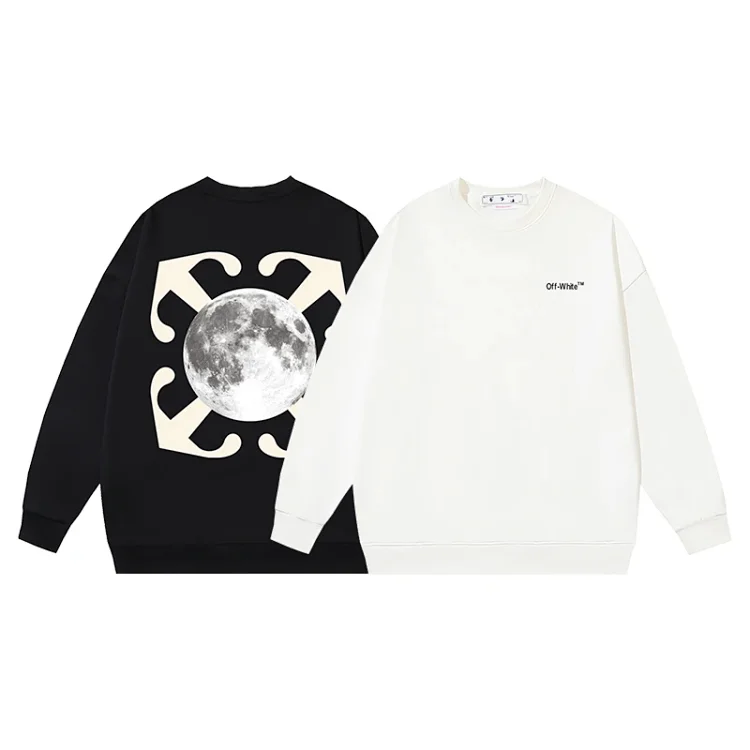 Off-White Hoodie: Black & White with Moon Print