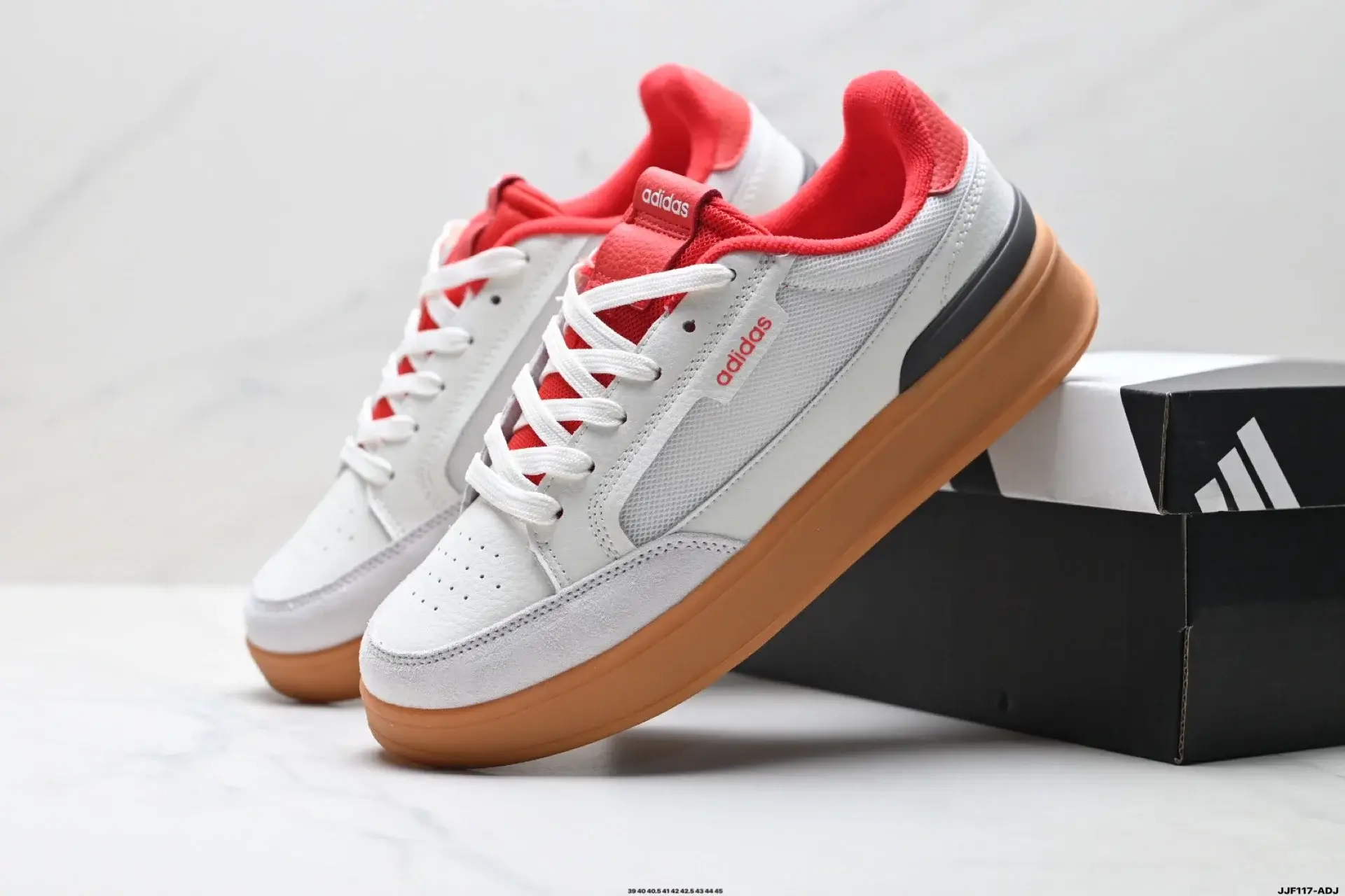 adidas White & Red Low-Top Gum Sole Sneakers