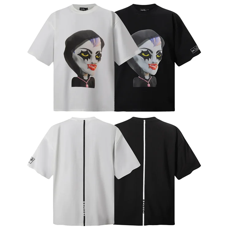 HACHULA Cartoon Print Zip-Back T-Shirts