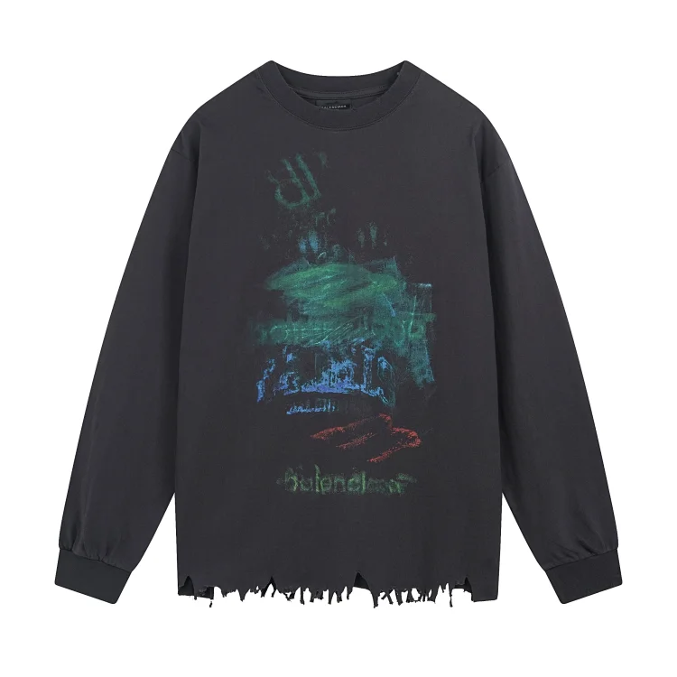 Balenciaga Graffiti Print Distressed Hem Jersey