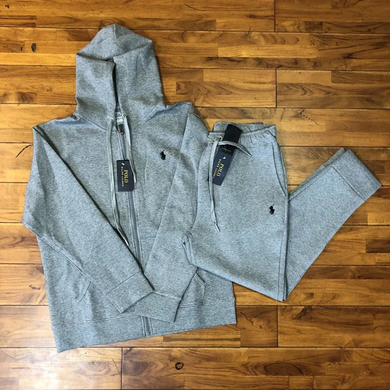 Polo Ralph Lauren  Gray Hooded Zip - Up Sweatshirt & Jogger Pants Set (with Embroidered Logo)