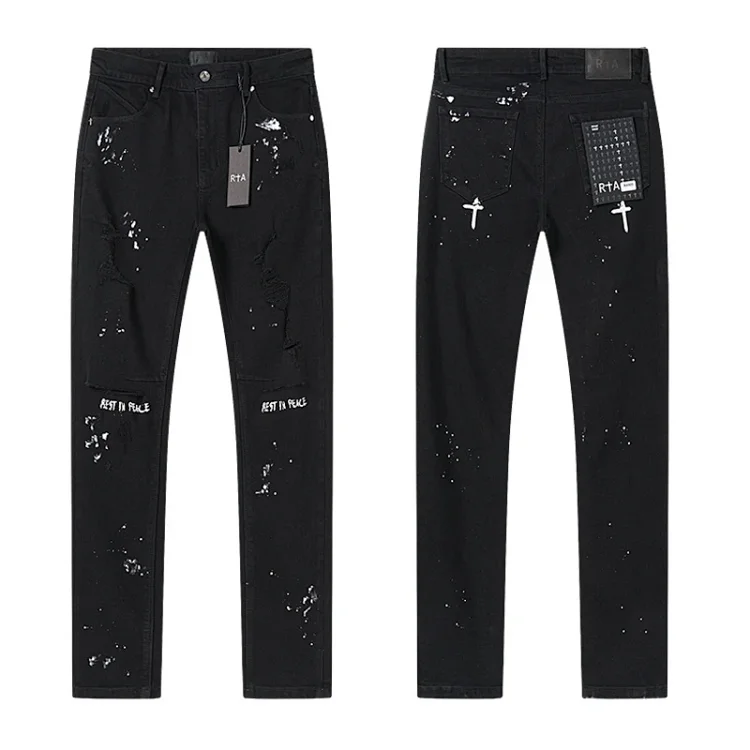 RTA Black Paint Splatter RIP Cross Jeans