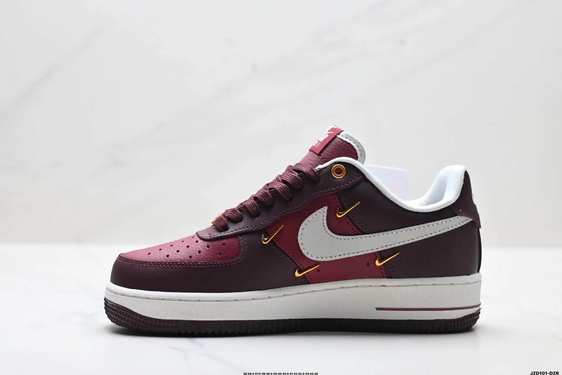 Nike Air Force 1 Low Multi Gold Swoosh Burgundy Red White