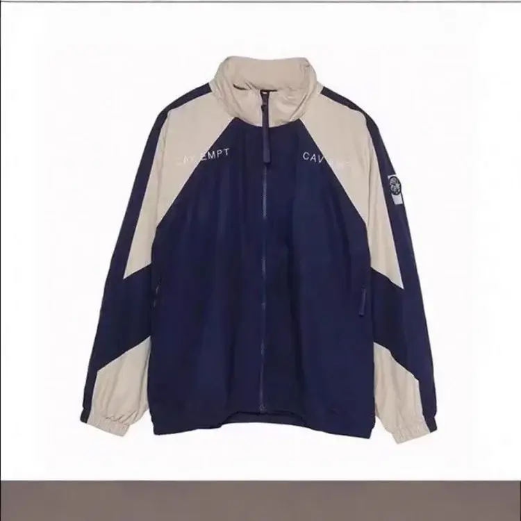 CAVEMPT Navy Beige Blocked Stand Collar Zip Jacket