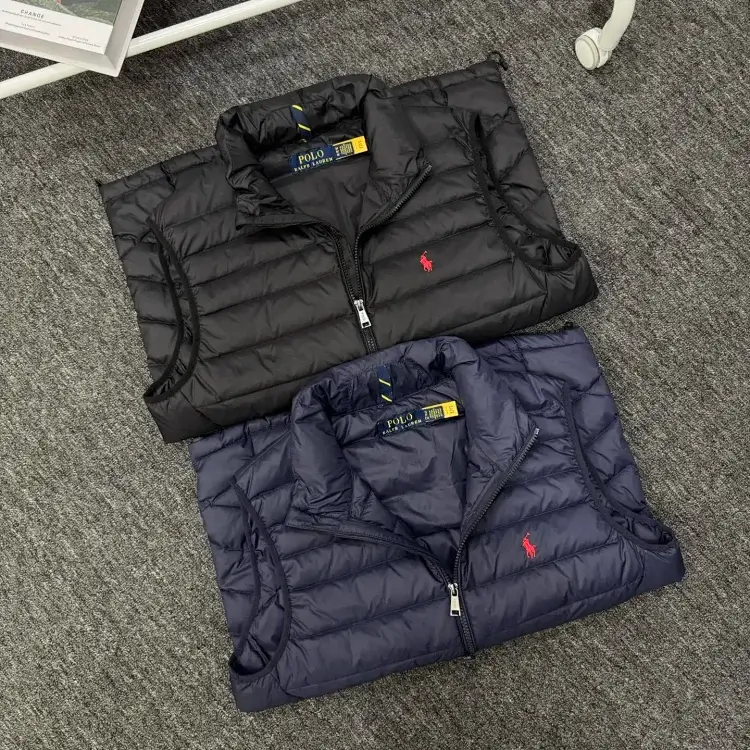 POLO Quilted Down Vest Black Navy Red Pony