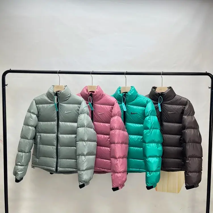 Nike Puffer Jackets: Light Gray, Pink, Turquoise, Dark Gray