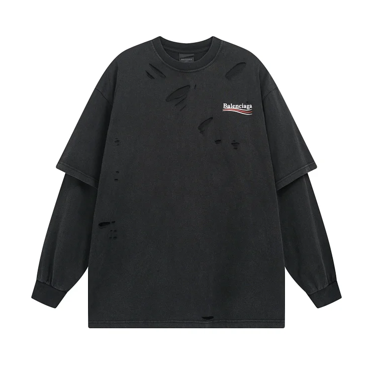 Balenciaga Ripped Layered Long Sleeve T-Shirt