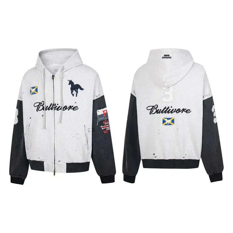 Buttiwore Gray Unicorn Hoodie with Flag Patch