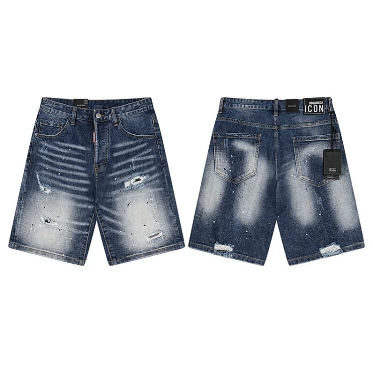 DSQUARED2 Blue Distressed Splatter Denim Shorts