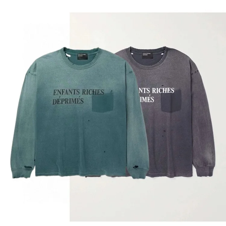 Enfants Riches Déprimés Distressed Teal & Gray Jersey
