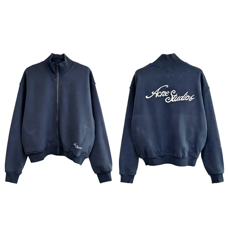 Acne Studios Embroidered Logo Navy Zip-Up Jacket