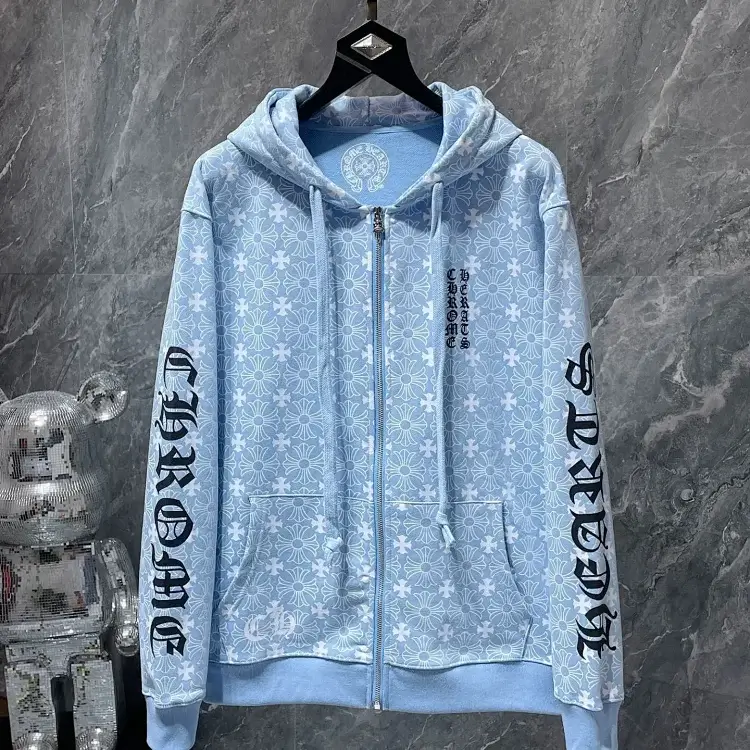 Chrome Hearts Floral Zip Hoodie Gothic Sleeves