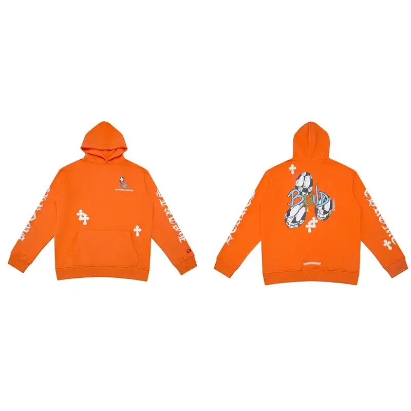Chrome Orange Hoodie with Cross & Build Print