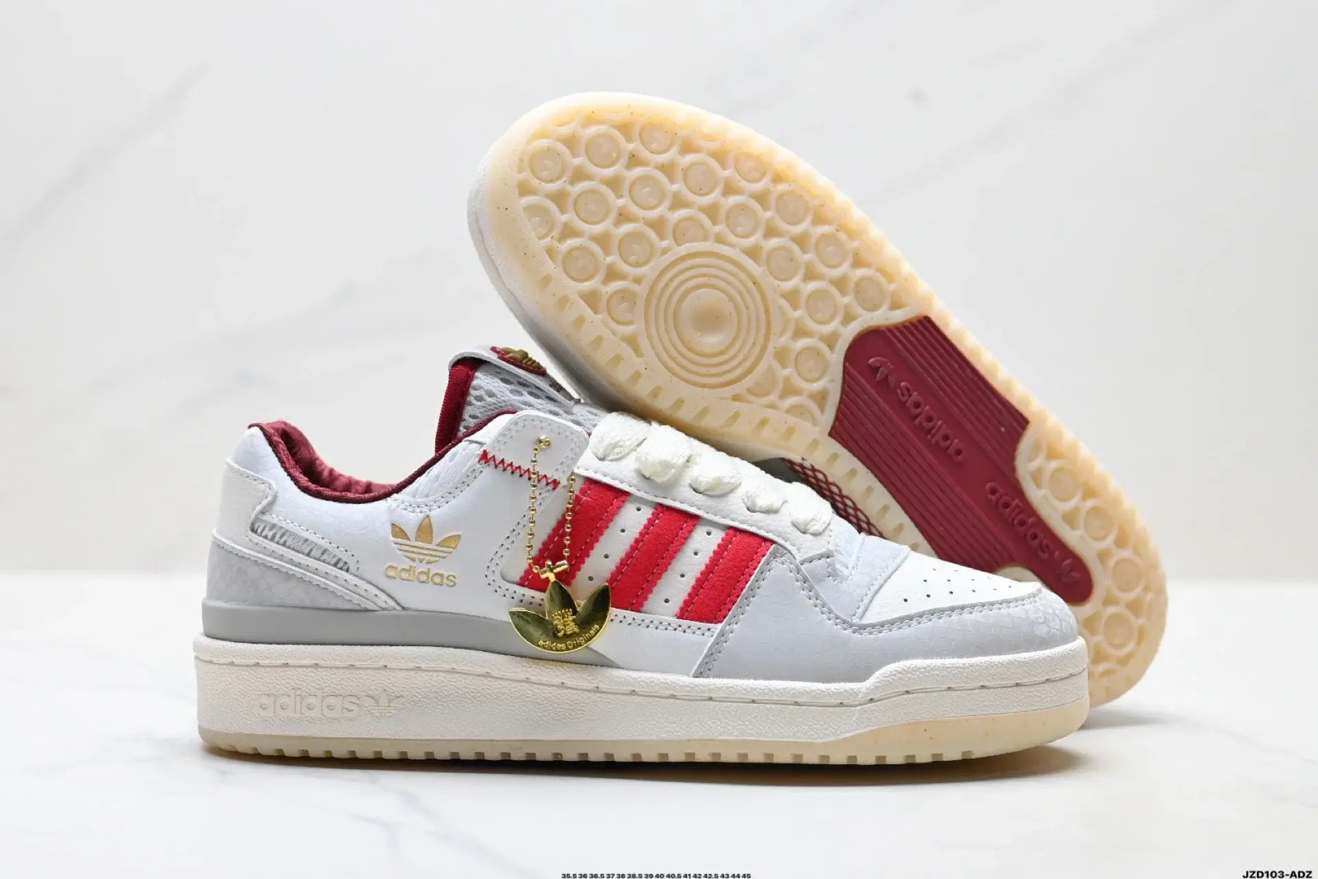 adidas White & Red Sneakers with Burgundy & Gold Accents