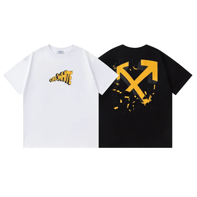Off-White T-Shirt: White Front, Yellow Logo & Arrow Back