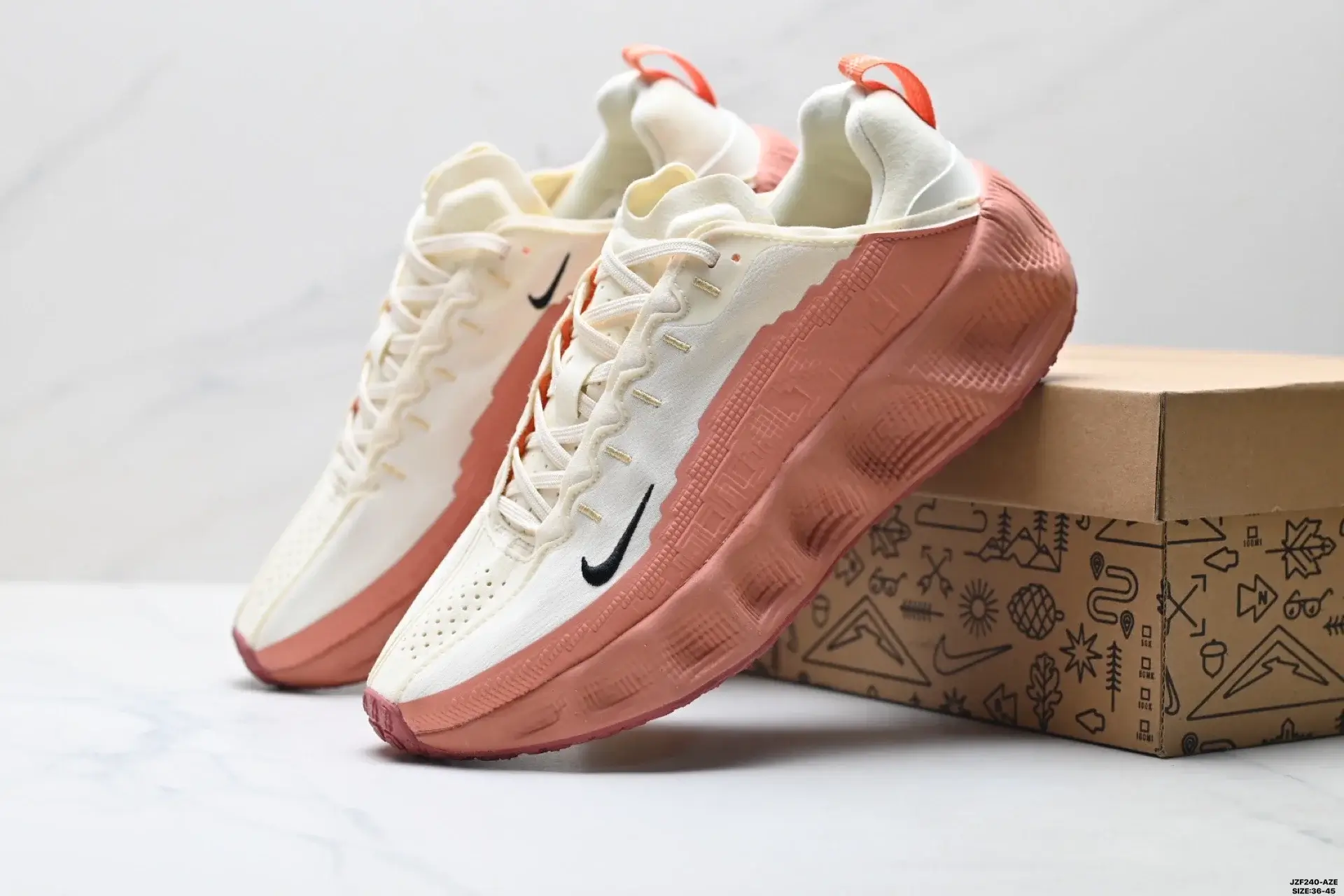 Nike Cream & Coral Orange Athletic Shoes with Black Swoosh